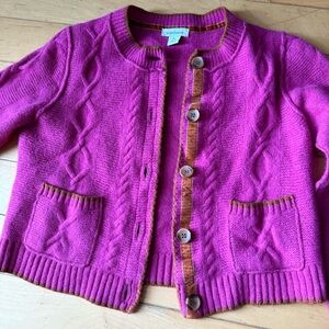 Sundance Cardigan Sweater Pink with Brown Details 100% Wool Size SP Long Sleeve